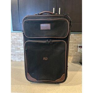 Vintage Lands' End Rolling 21" Wheeled Carryon Suitcase Canvas with Leather Trim